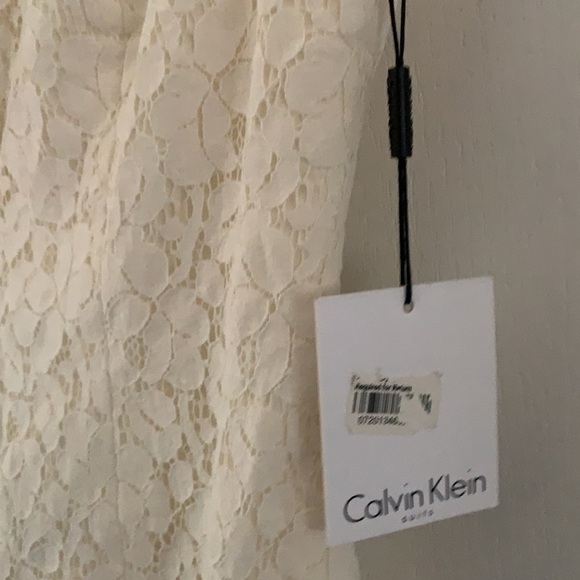 NWT Calvin Klein lace dress cream sleeveless size 2 midi classic career romantic - Picture 3 of 11